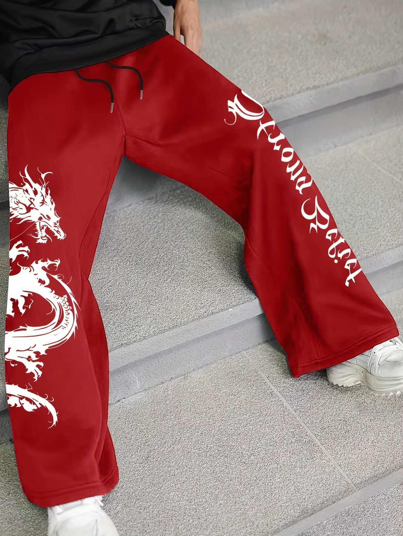 Sports Loose Casual Men Drawstring Pants Dragon Descendant Print Soft Trousers Autumn Winter Daily Home Outdoor All Match S-3XL D260916