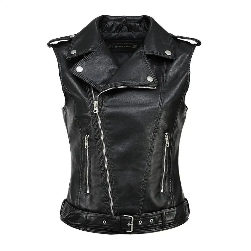 Autumn Streetwear Women Soft PU Vest Female Plus Size 5XL Faux Sheepskin Lapel Coat Moto Biker Waistcoat Leather Jacket 260916