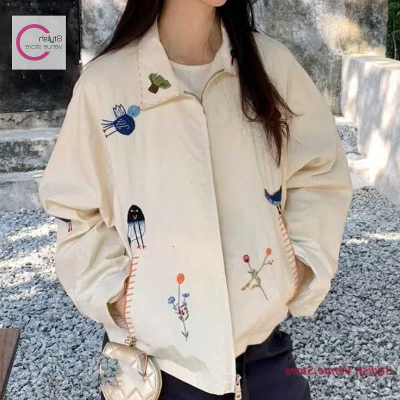 design American retro flower-and-bird embroidery jacket women's spring and autumn new casual age-reducing Joker topT260916