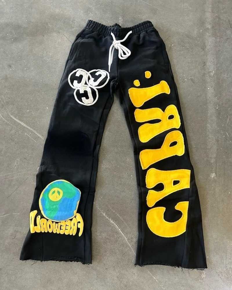 Casual Hop Flared Y2K Hip Pants Unisex Summer Loose Wide Leg Trousers Foam Letter Earth Peace Print Elastic Street Sweatpants D260916