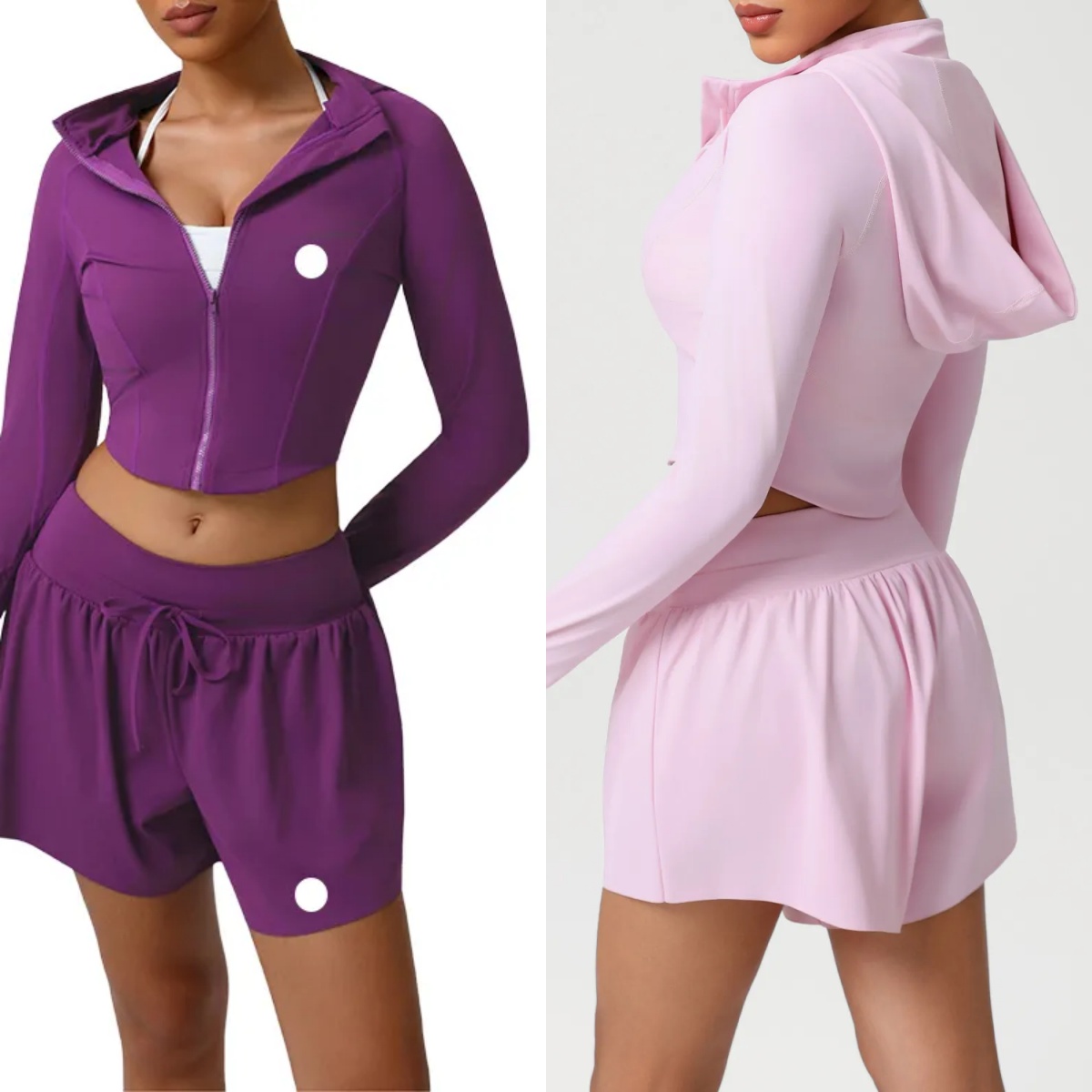 Yoag Womens Hooded jacket shorts Set High Elastic Sports Quick-Drying Gym Tracksuit