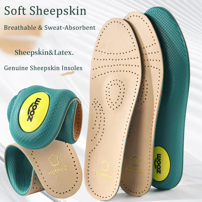 1pair Sheepskin Insoles Genuine Leather OdorFree Sweat Absorption High Rebound Cushion Inserts for Men Women Shock 260916