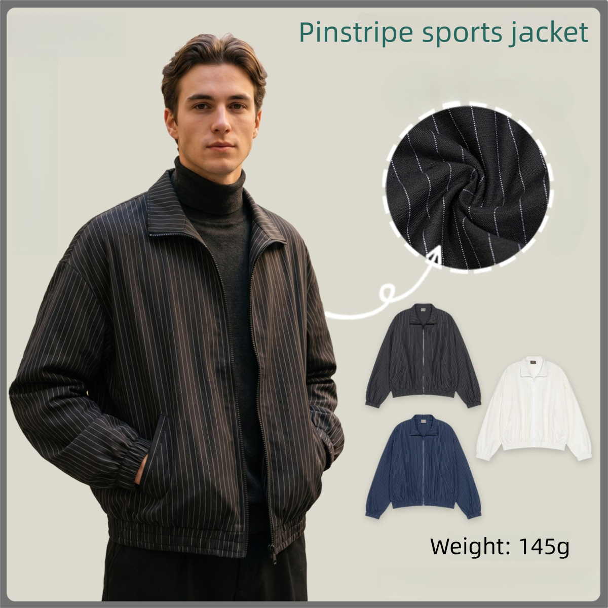 Designer Jacket Luxury Fashion Men's Trendy Brand Thin Stripe Sports Coat Youth Street Outdoor Leisure Style Loose Stand Collar Zipper Business
