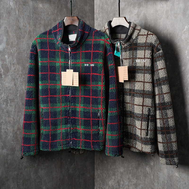 Heren Retro geruite jassen Borstborduurwerk Opstaande kraag Fleece jassen Winteruitje Warme veelzijdige jassen voor heren