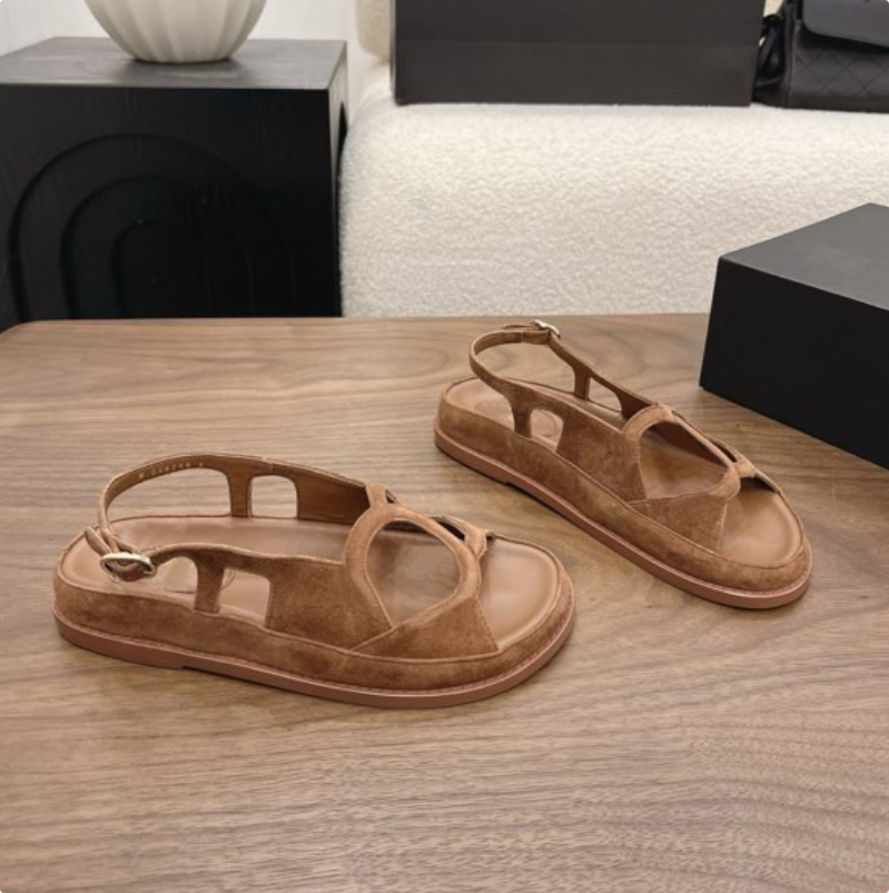 26S Season Pop Sandals Women Sandal Loafer Flat Double logo-designer Calfskin Sandalies Brown Suede Lambskin Sling back Flat Classic Style Beach Wom