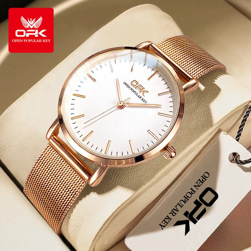 OPK 8101 Womens Watch Simple Quartz Watch Waterproof Luminous Stainless Steel Mesh Belt Strap Reloj Watch For Woman Original 260916