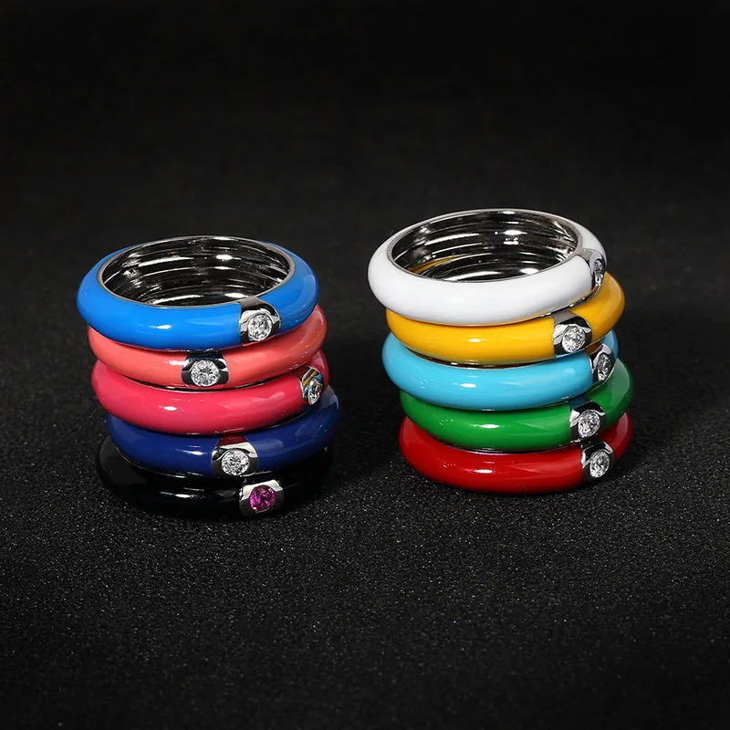 925 Silver Creative Retro Colorful Enamel Ring Female Minimalist Flower For Ladies Wedding Party Engagement Jewelry Gift 260915