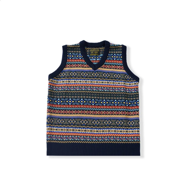 Men British Retro Fel Island Patterned Base Sleeveless Cashmere Vest Wool Blend V-neck Wool Sweater Vest Male Casual Knit Cloth 260916