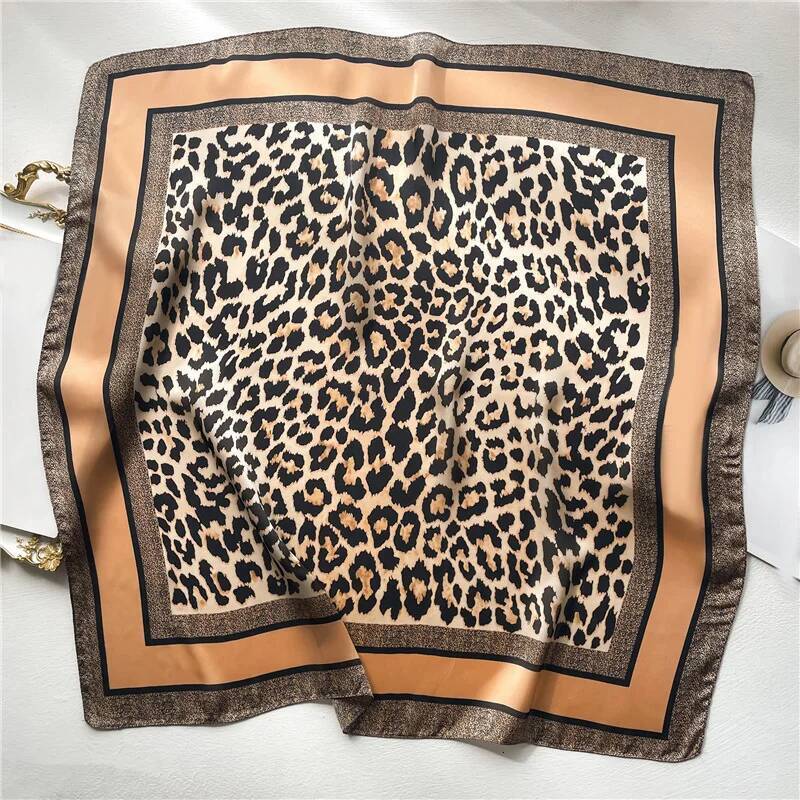 1pcs 70cm Leopard Print for Women Imitation Silk Light Luxury Versatile Headwear Bag Decoration Clothing Square Scarf 26Y0916
