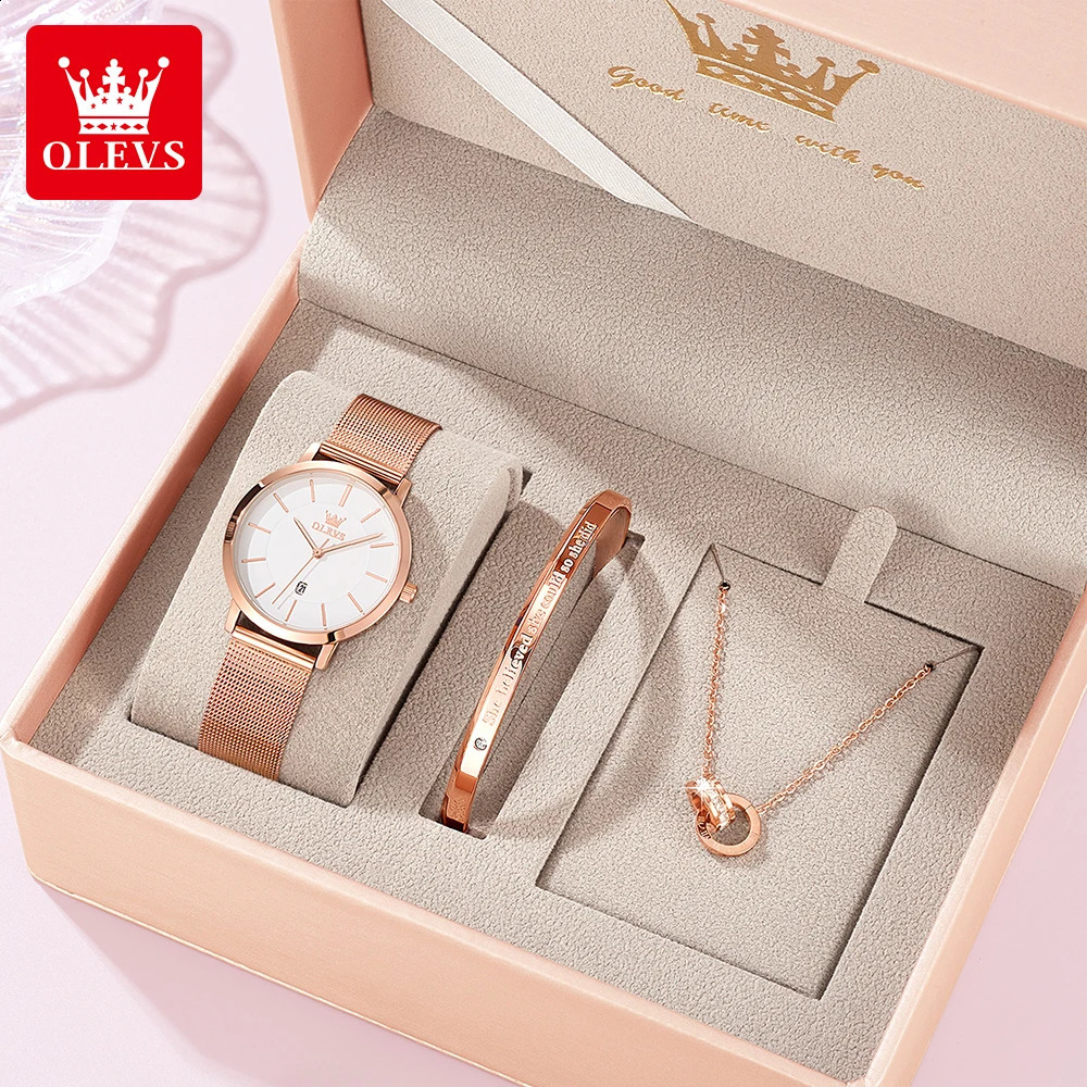 OLEVS Woman Watch 5869 Elegant Fashion Quartz Wristwatch Waterproof Date Watches For Woman Set Bracelet Watch Box Gifts Original 260916