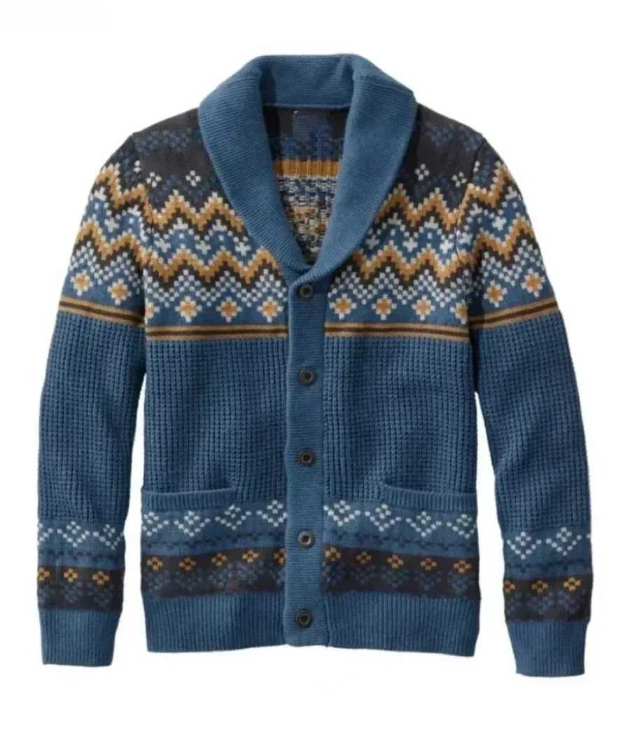 Men's Winter Knitted Sweater Jacket Vintage Jacquard Cardigan Sweaters Lapel Single Breasted Coats for Men Q260915