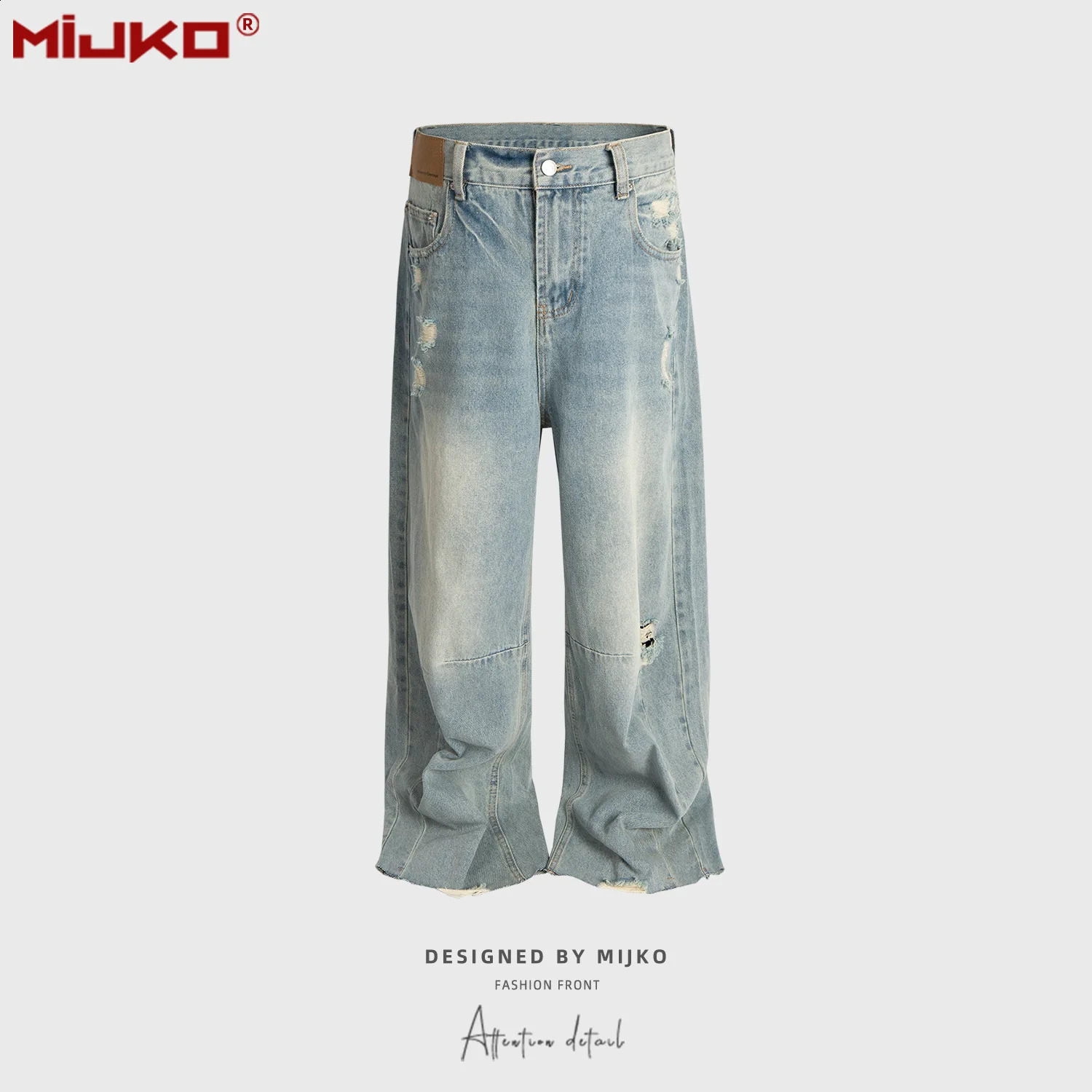 G6691# Unisex Washed Vintage Jeans Ripped Holes Retro Deconstructed Straight Blue Jeans for Men And Women 260916