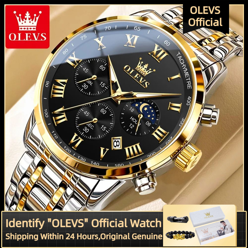 OLEVS 5529 Top Luxury Brand Waterproof Luminous Stainless Steel Lunar Phase Timing Code New Quartz Men's Watch W260916