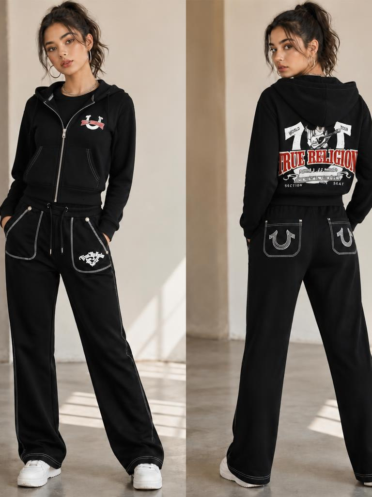 Sexy Hot Girl TRUE Letter Printed 2 Piece Tracksuit for Women Autumn Winter Long Sleeve Top Long Pants Set Streetwear Matching Outfit