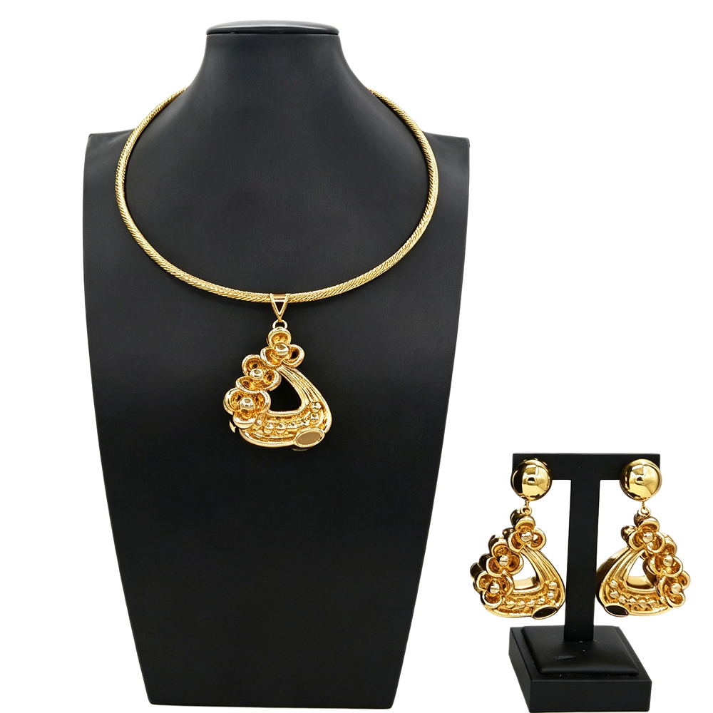 Yulaili Brazilian and Italian Gold Plated Ladies Fashion Jewelry Luxury Dubai Jewelry Sets High Quality Necklace Jewelry Set HK159914