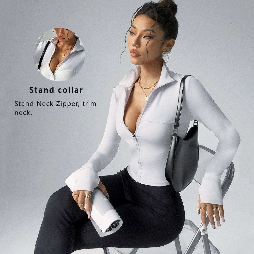 Seamless Zipper Jacket Women Crop Yoga T-shirts Solid Sports Top Long Sleeve Running Shirts Quick Dry Fitness Gym Sport Wear 26Y0916