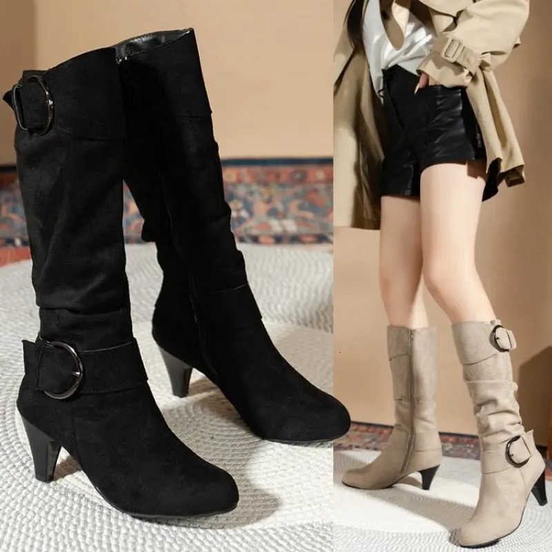 Boots Women's Modern Knee-high Zipper Women's Shoes High Quality New Pointed Toe Solid English Style fashion Casual Plus Size 43 D260916
