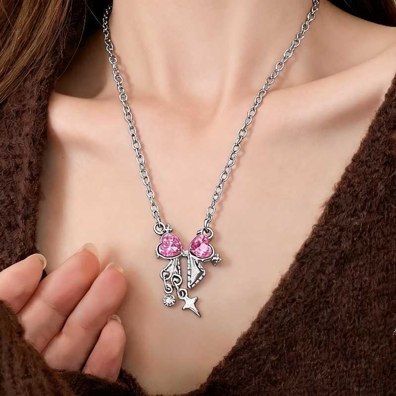 Heart Bowknot Pink Pendants Women's Necklaces New Sweet Bohemian Silver Color Chains Star Drop Fashion Trend Collar 2026 NewT260916