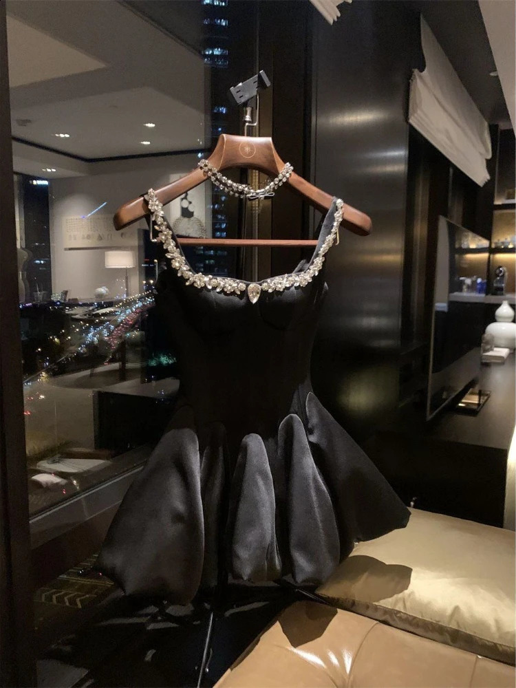 Summer Chic Slim Off Shoulder Black Dress Women Korean Vintage Ruffle Skinny Sleeveless Dresses Female Party Sweet Clothing 260916