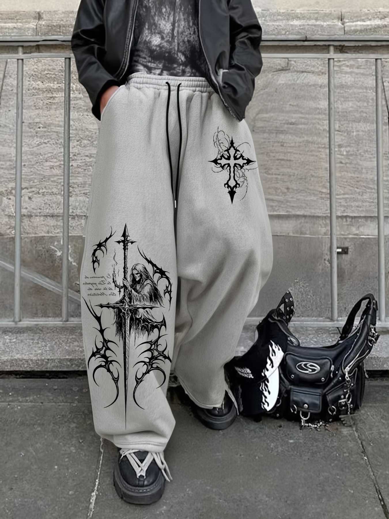 Jogging Loose Men's Pants Casual Thorn Cross Mage Pattern Printed Sweatpants Comfortable All Year Round Daily Wear D260916