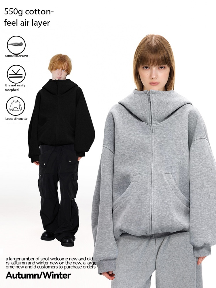 UNF 550G Heavyweight Airy Oversize Loose Fit Hooded Sweatshirt Zipper Jacket for Men and Women in Autumn and Winter