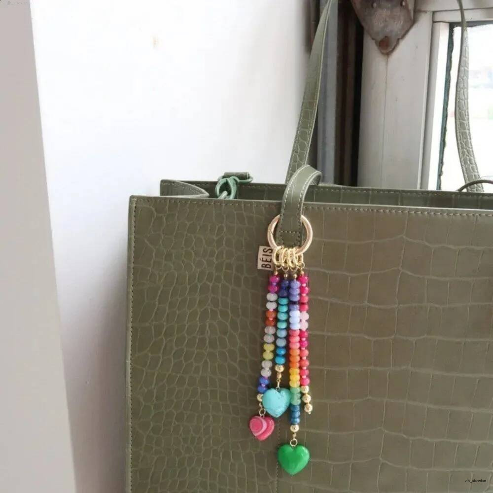 Pendentif en acier d'été, porte-clés suspendu en perles colorées, accessoires de sac doux à la mode pour femmes, 260812