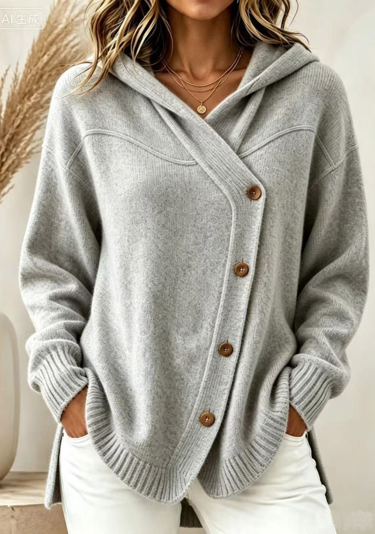 VIP588 European and American style autumn/winter new women's sweater casual loose button long sleeve hooded cardigan