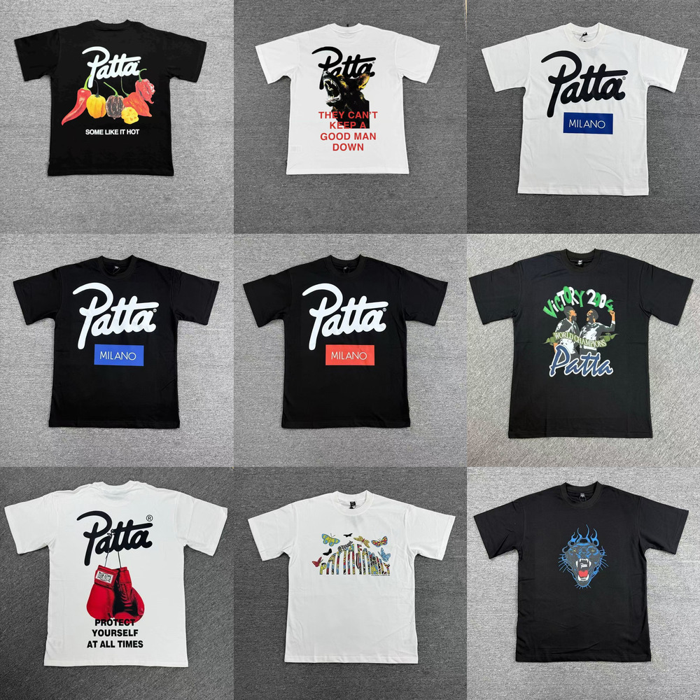 Designer high quality PATTA Men's T Shirt Chlorophyll Anniv T shirt Black Unisex Fashion Strt Wear Pure Cotton Skin friendly Soft Breathable sh