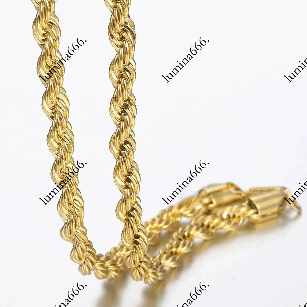 14K Gold Plated Stainless Steel Twisted Rope Chain Necklace for Men Unisex 3 7mm 16 30inch Link Jewelry Gifts