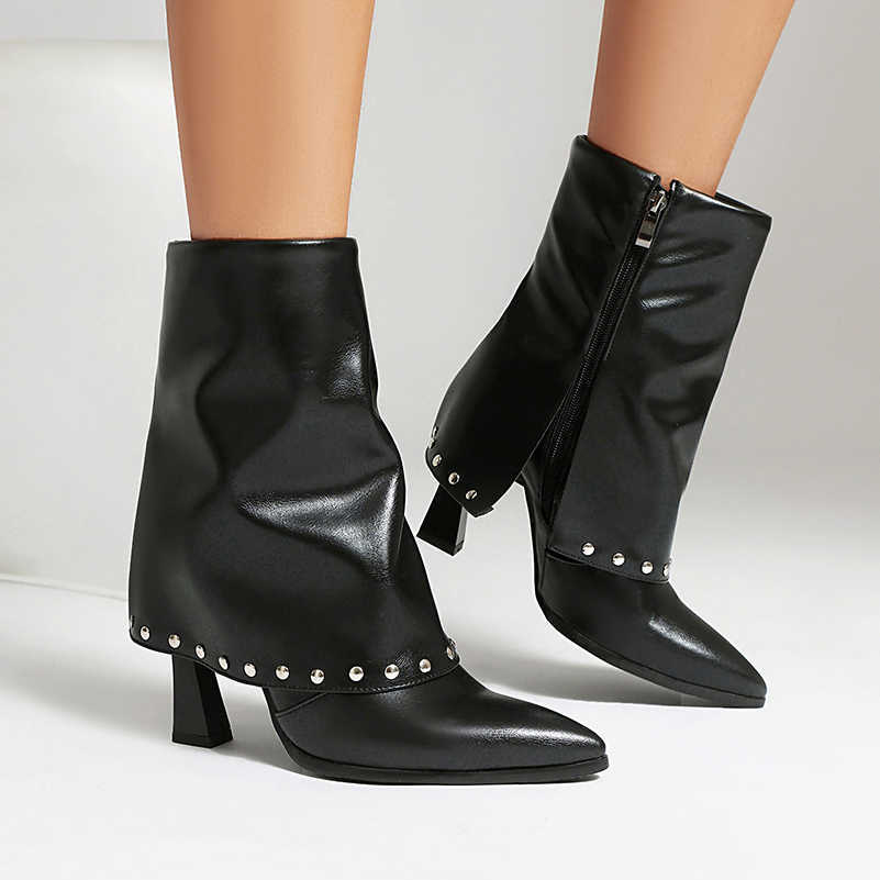 Hollow Sharp Pointed Ultra-High Shaped Heel Dark Green PU Flange Side Zipper Short Boots Edging Sexy fashion Women's Boots D260916