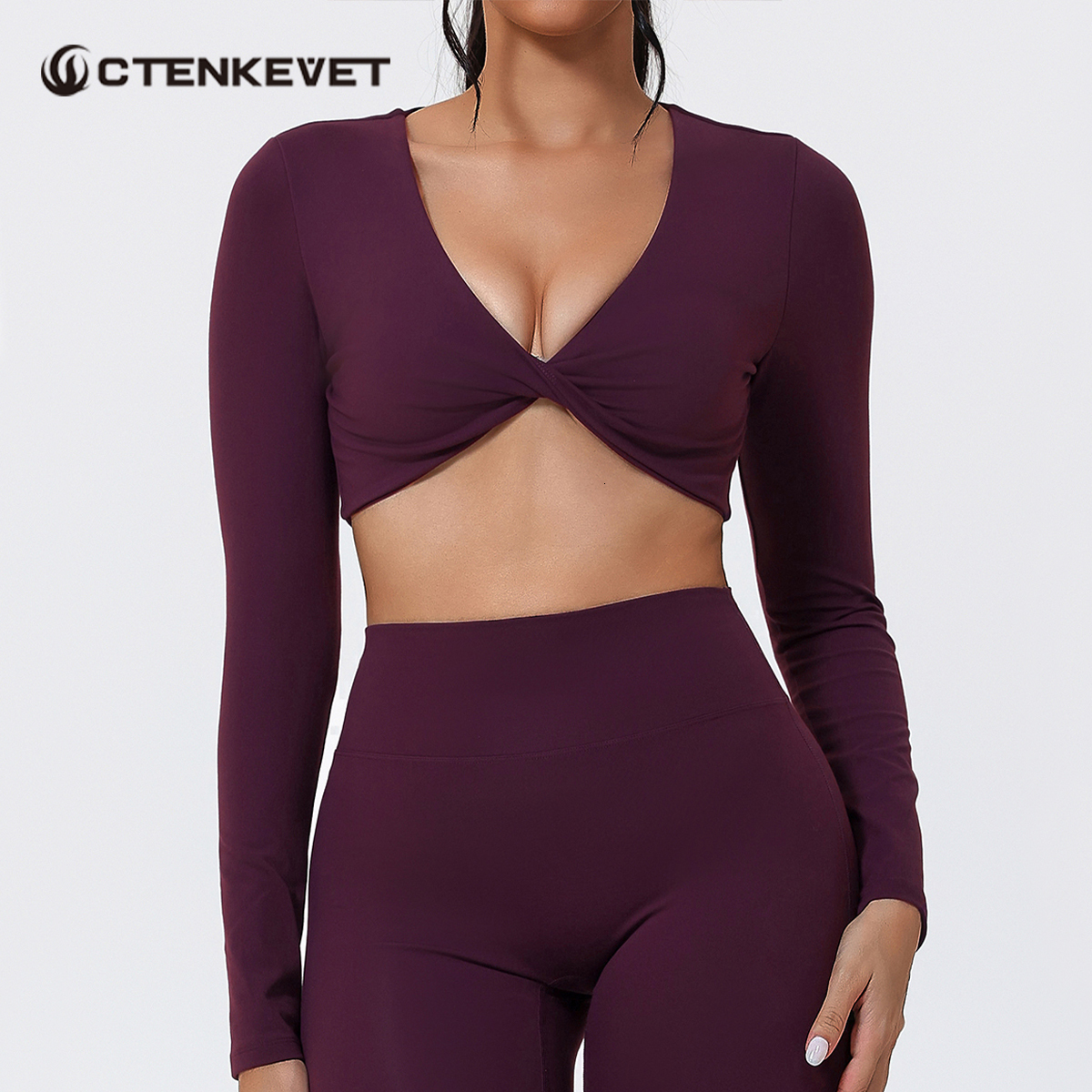New Fall/Winter Long-Sleeve T-Shirt Outdoor Running & Fitness Top Women's Deep V-Neck Yoga Wear 26Y0916