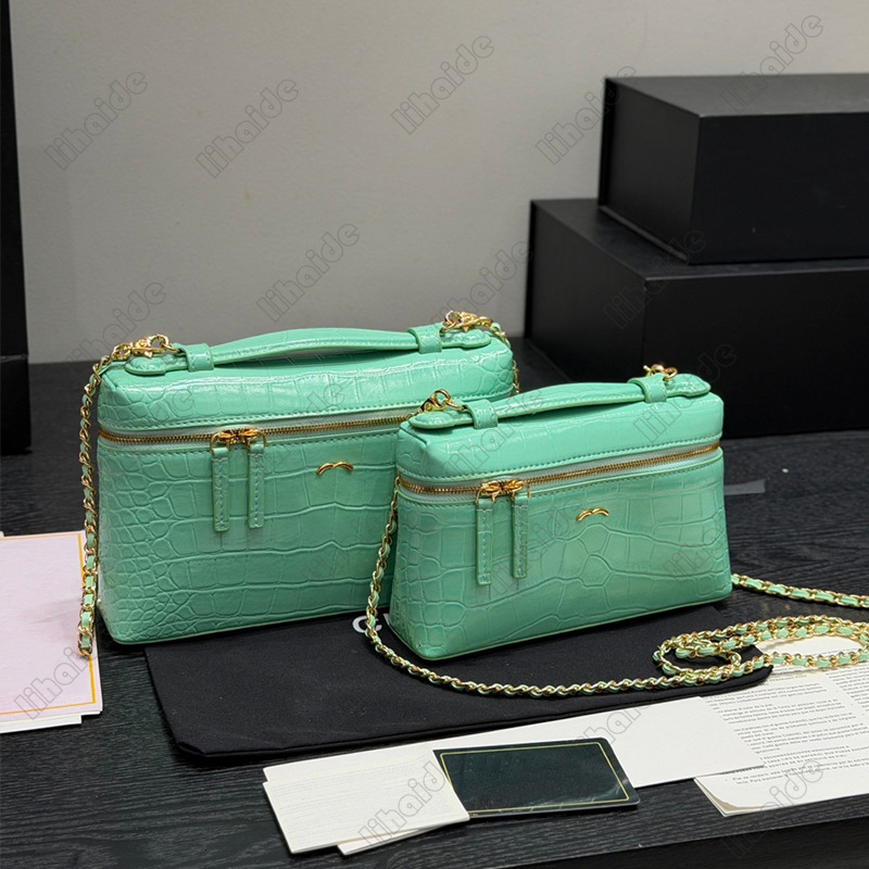 Designer Shoulder Bag Luxury Makeup Case Croc Pattern Box Crossbody Storage Handbag Fashion Chain Satchel Purse For Women Daily Dating Outfit Access