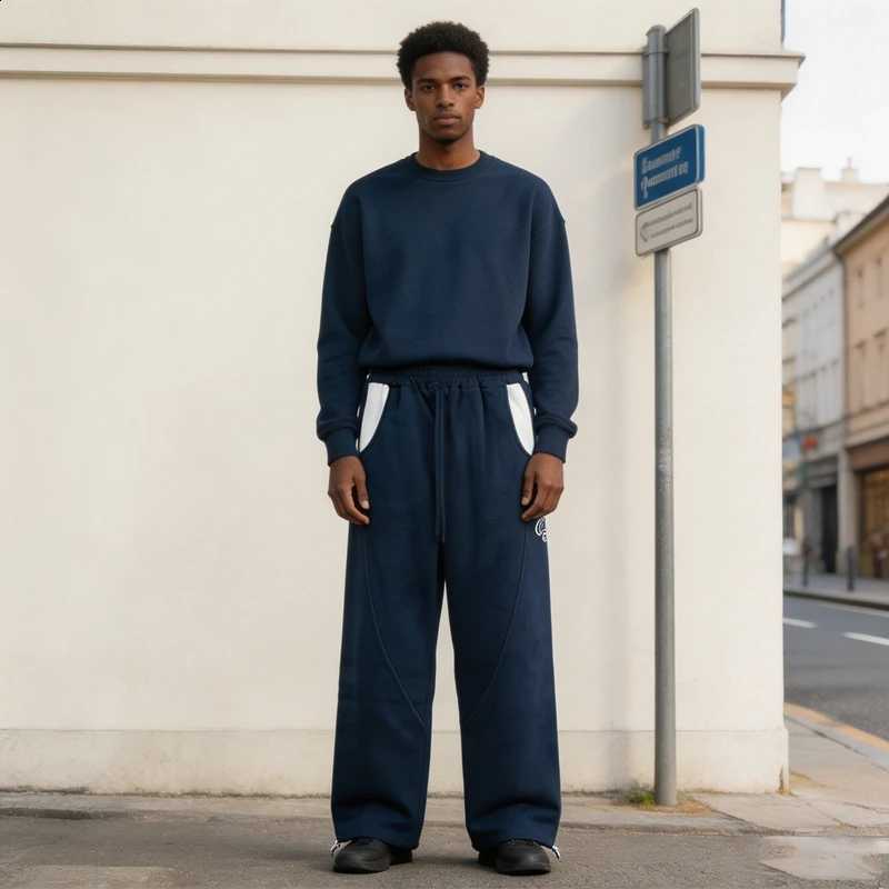 Streetwear Men's Baggy Joggers American Patchwork Casual Track Pants Embroidery Drawstring Hem Cotton Sweatpants Vintage D2609161