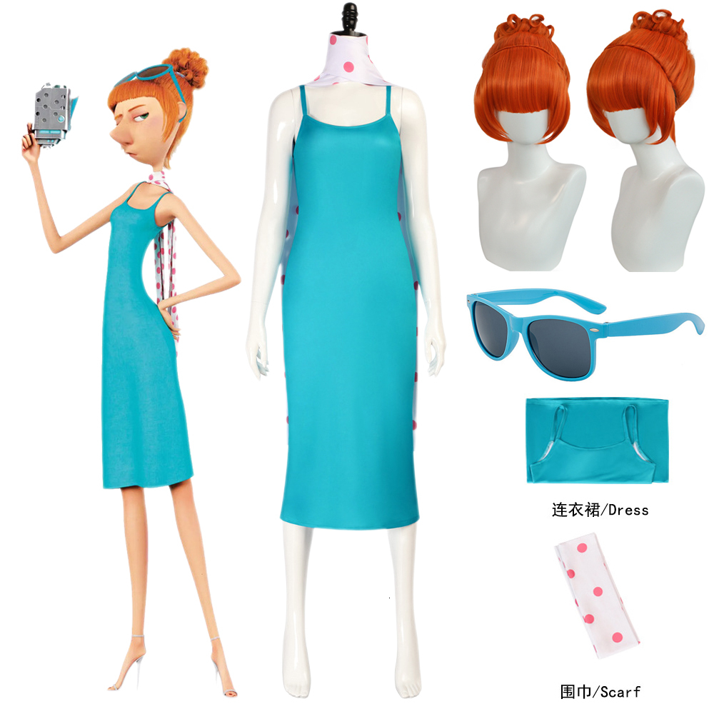Lucy Wilde Cosplay Costume Blue Long Dress Movie Anime Lucy's Scarf Wig Sunglasses Lady Halloween Party Dresses for Women Girls