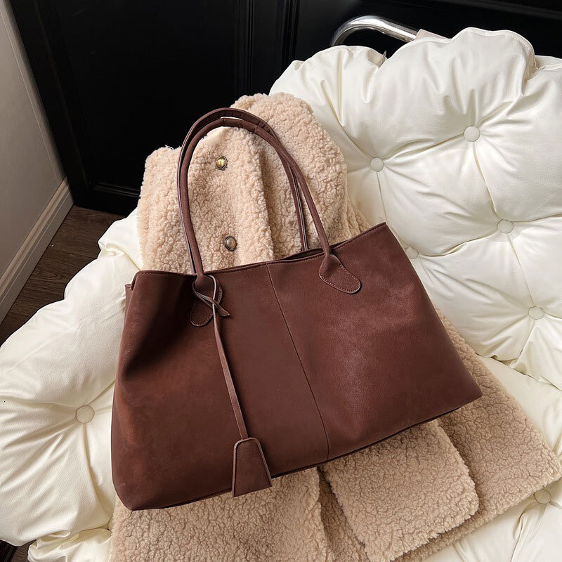 Vintage Tote Women Large Capacity Soft Pu Long Handle Shoulder Bag Minimalist Commute Daily Shopping Laptop Hand Purse