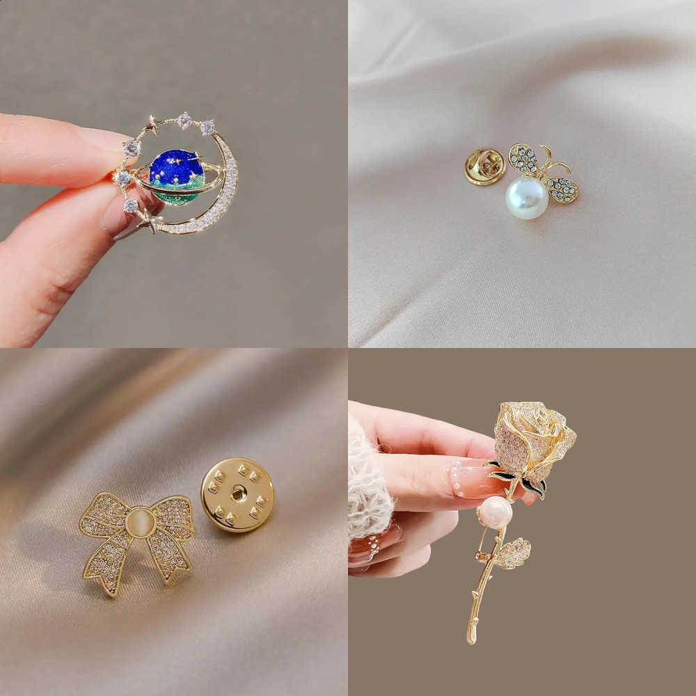 Sky Blue Universe Starry Zirconia Moon Brooch Women Ins Style Costume Jewelry Elegant Safety Pin For Suit Cardigan J260915
