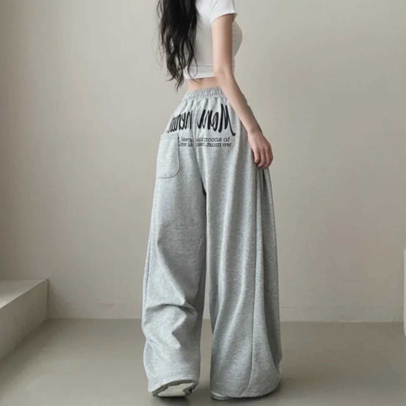 Pink Summer Quick Dry Back Letter Print Wide Leg Pants Unisex Hip Hop Streetwear Loose Straight Sports Trousers For Men Women D2609161