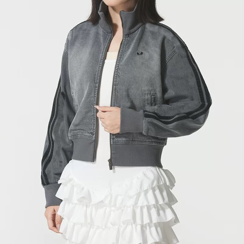 Autumn Winter Women's Jacket Stand Collar Cardigan Zipper Solid Color Short Denim Outerwear Casual Sports Coats