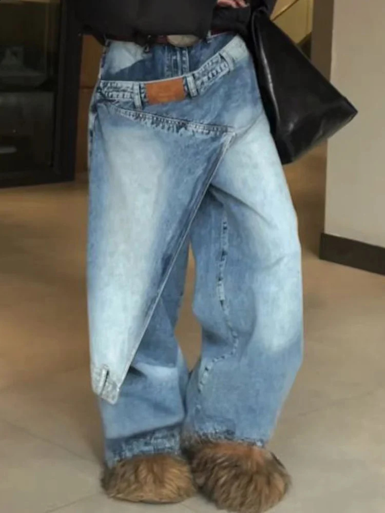 Y2K Girls Two Piece Stacked Jeans American Retro n Loose Lazy Relaxed Feeling Floor Length Pants 260916