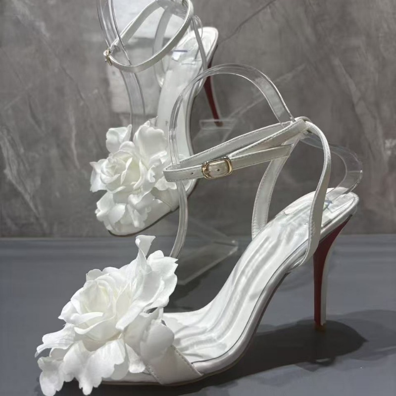 Solid Color Texture Thin Heel Women's Sandals Bionic Flower Splicing Design High Heels