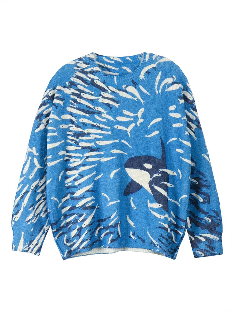 plus Size Comfortable Casual Ladies Sweater with Whale Pattern Drop Shoulder Leisure Eye-Catching Knitwear for Women 260916