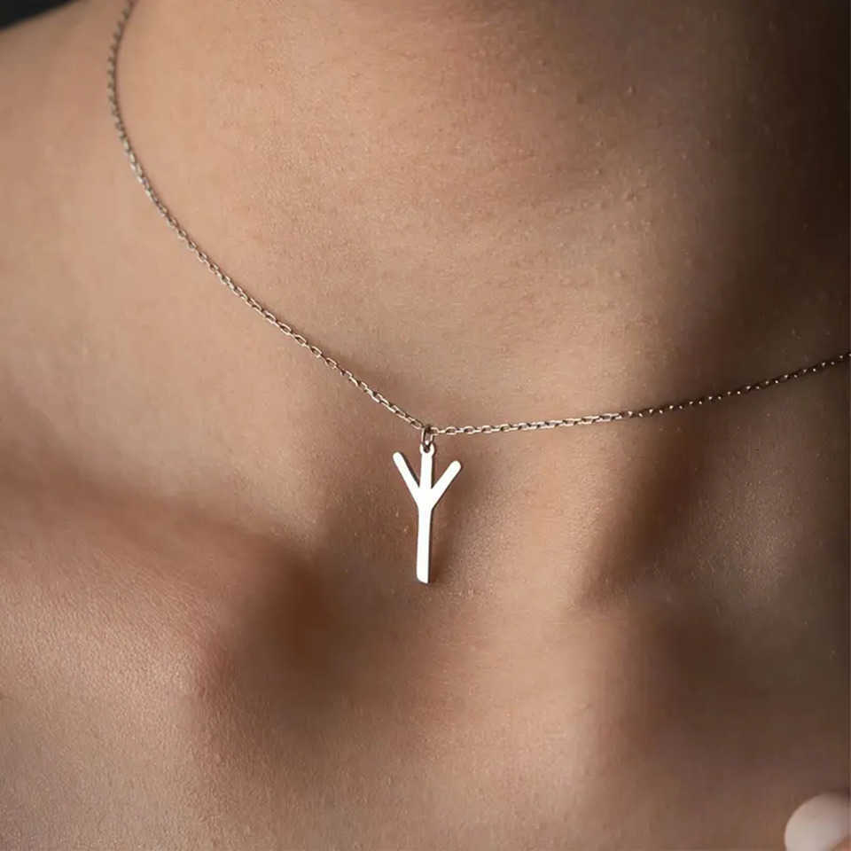 Viking Rune Women's Necklace Gold Color Stainless Steel Y-Shaped Pendant Choker Collars Minimalist Jewelry Fashion Lovers GiftsT260916
