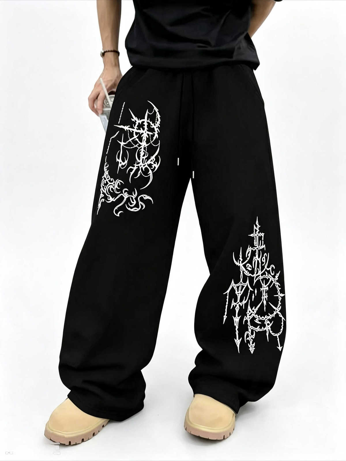Fashion New Retro Gothic 2026 Ancient Totem Texture Printed Straight Leg Pants Drawstring Loose Casual Street Sports Pants Large D260916