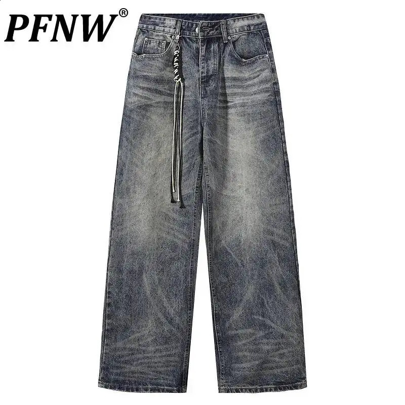 PFNW American Style Washed Casual Blue Jeans Men's Versatile Retro Loose Straight Leg Pants 2026 Spring 28L1498 260916