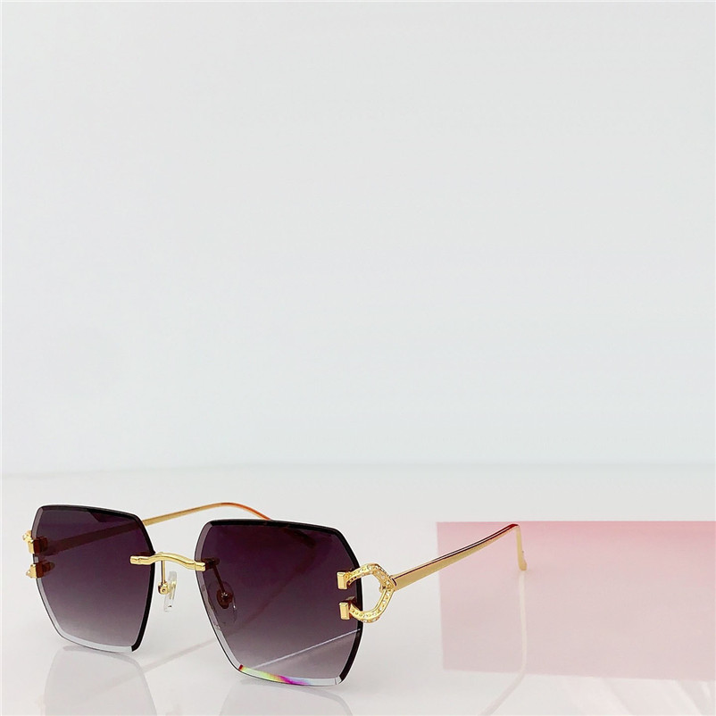 New fashion design polygons sunglasses 0577 rimless cut lenses metal temples simple and popular style versatile outdoor UV400 protection eyewear