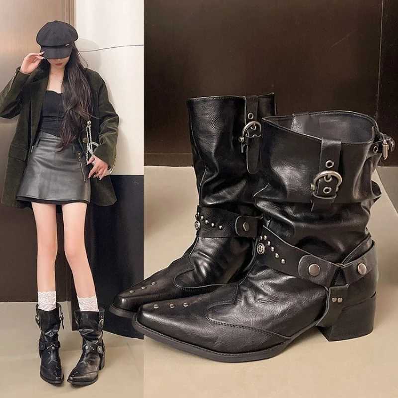 2026 New Blk Comfortable Pointed Boots for Women Punk Style Tall Fashion Boots for Women Q260916