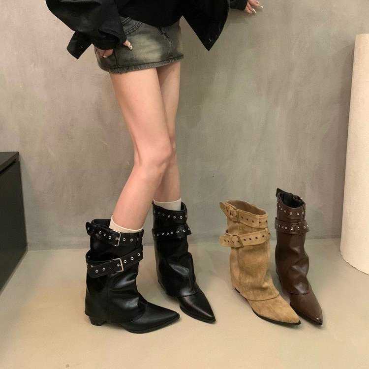 Style Spicy Belt Pants Leg Boots Short Boots Women's Boots Autumn New Item Niche Design Short Boots Western Boots D260916