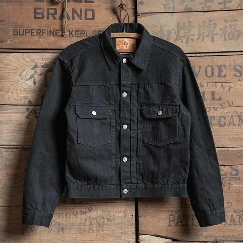 Rugged Bronson 14oz Black Selvedge Denim Jacket Vintage Type II Trucker Coat Button Front Workwear Outerwear with Flap Pockets 260916