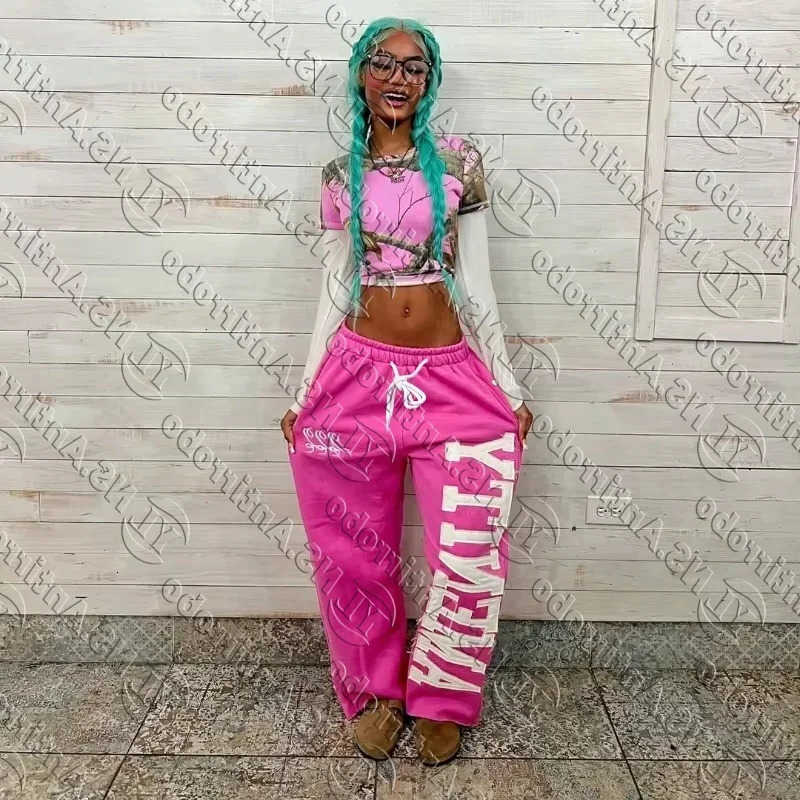 Sweatpants Streetwear Pink 3D Printed Men Women Y2K Hip Hop Retro Letter Loose Printed Pants Stretch High Waisted Jogging Pants D260916