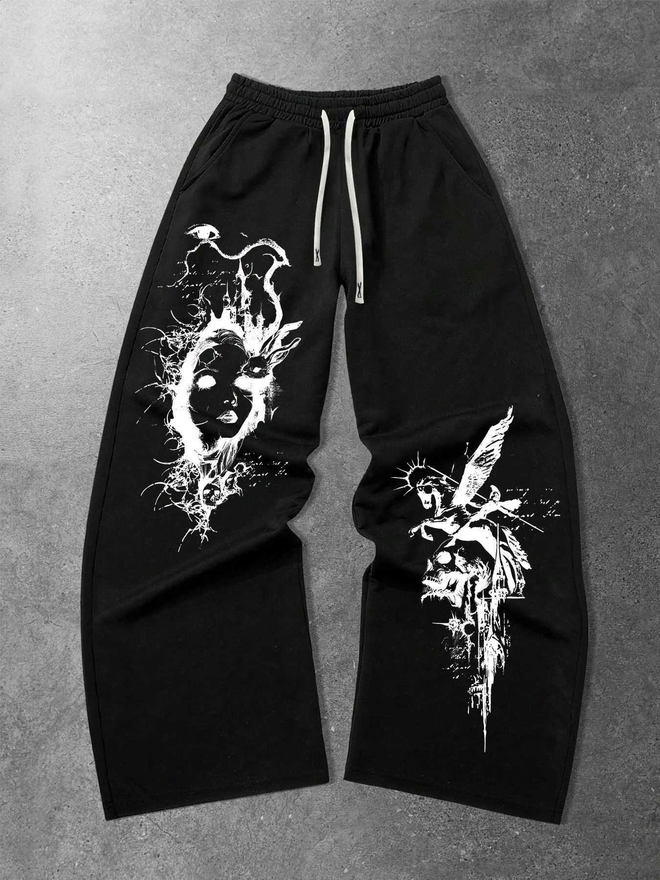 Straight-Leg Men's Autumn Gothic Print Sweatpants Casual Stylish and Versatile Suitable for Sports and Daily Wear D2609161
